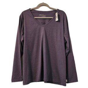 Purple Eddie Bauer Women's Long Sleeve V-Neck T-Shirt